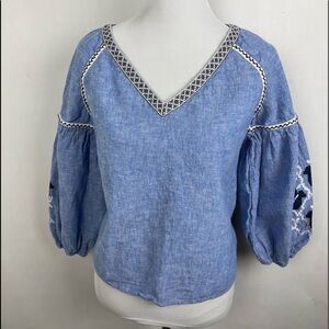 Zara Blue Embroidered Blouse sz XS